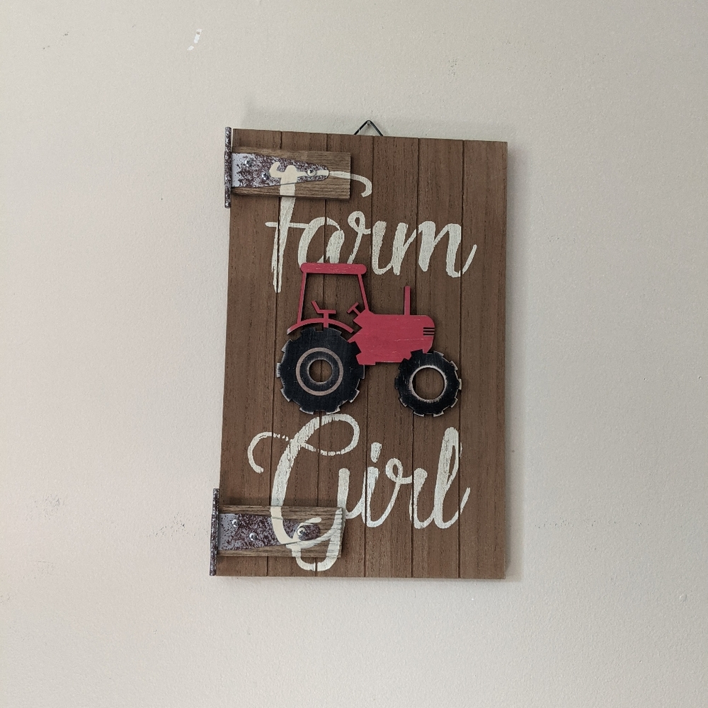 Farm girl tractor wooden sign country home decor